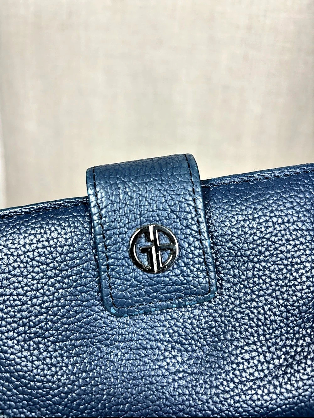 Giani Bernini Blue Pebbled Leather Wallet Snap Tab ID Window Kiss Lock Coin Purs - Picture 6 of 15